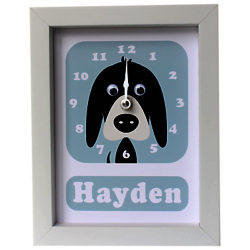 Stripey Cats Personalised Donnie Dog Framed Clock, 23 x 18cm Blue